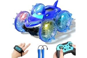 AYIQUTY Amphibious RC Car with Lights for Kids 3-12 Year Old Gesture Controlled Remote Control Boat 4WD 2.4 GHz Waterproof RC Stunt Car 360° Toys Gifts for Boys Girls