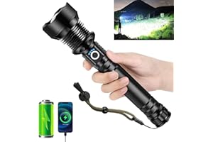 GLARYLIGHT Torches Led Super Bright 600000 Lumens, 10000mAh Rechargeable Torch, Powerful Torch XHP90.2 with 6 Modes & IPX7 Waterproof & Zoomable Bright Torches for Camping