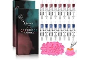 ATOMUS 20pcs Tattoo Cartridge Needles 5pcs 1009M1 11M1 11RM 15RM + 20pcs Disposable Heart Ink Cups for Pen Rotary Machine Tattoo Supplies