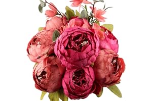 Ksnnrsng Flores Seda Peonía Artificiales para Boda Nupcial Partido Hogar Oficina de la Decoración de DIY (Nuevo Rojo)