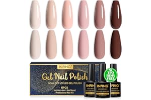 INPING Gel Nail Polish, TPO-FREE HEMA-FREE, 6 Colors Nude Pink Brown Gel Polish Soak-Off UV/LED Nail Polishes Set for Women Nail Art Varnish at Home, 8 ML