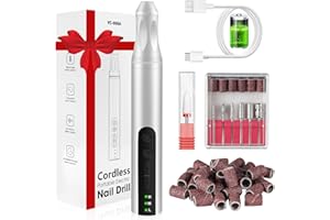 CGBE Torno para Uñas, Lima Eléctrica Uñas 20000 RPM Velocidad Ajustable, USB Recargable, Torno para Uñas Profesional Portátil para Uñas de Gel Acrílico, Plateado