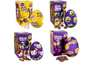 BBL BADA BUSINESS LIMITED 4 Pcs Cadburys Chocolate Easter Egg Bundle Pack | Includes Cadburys Buttons Egg 98g, Caramel Nibbles Egg 96g, Mini egg 97g, Freddo Faces Egg 96g| Gift for Easter
