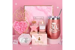 COYBTO 30th Cadeaux Anniversaire Femmes, Idee Cadeau Femme Anniversaire avec Bougie Parfumée, 16OZ Cadeaux de Verres à Vin Isolés Sans Pied, Cadeau Noel Cadeaux d'anniversaire pour Maman, épouse, Amis (30th)