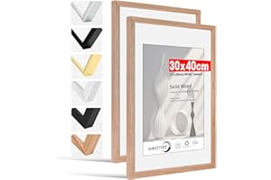 HIMEETIME® 2x Marco de fotos 30x40 cm natural Roble de Madera marcos cuadros con soporte de A4 (21x 29.7cm),Para Decoración de Pared y Decoración hogar marco 30x40 cm