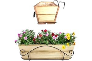 Four season garden Maceteros Colgantes Exterior Interior, Macetas Jardineras Colgantes de Madera Tratamiento Impregnada para Plantas 16(F) × 50(AN) × 14cm(AL) (con Gancho Negro)