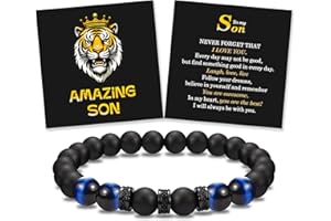 JONAKO To My Son Grandson Nephew Brother Bracelet Gifts, Elastic Rope Beads Bracelet for Teenage Boys Men, Birthday Graduation Back to School Christmas Confirmation Gifts for Boys