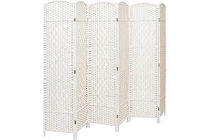 INMOZATA Hand-woven Wicker Room Divider, 6 Panel Folding Screens and Room Dividers Free Standing, White Room Partition Privacy Screen Room Divider for Bedroom Living Room Office