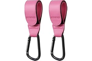 BABYFOND Crochet poussette, poussette accessoires- crochet universel pour poussette,Mousqueton pour accrocher les sacs à provisions, les sacs et les pochettes sur la poussette. Universel, rose, lot de 2