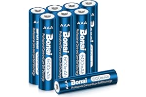 Bonai 8 x 600mAh AAA Rechargeable Batteries for Cordless Phones, Solar lights, Garden lights, Remote control, Firestick, Led lights, etc. 1.2V NiMh Rechargeable Battery AAA Fits for 300mah - 900mah