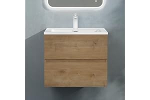 ‎DOPORRO doporro Badmöbel-Set Waschbecken-Unterschrank Badezimmer Waschtisch mit Unterschrank BTH: 60x48x50 cm in Kerneiche inkl. Mineralguss-Waschbecken Aqualis