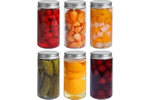 ComSaf Mason Jars with Airtight Metal Regular Lids(16oz/500ml), Sealed Clear Glass Canning Jars with Wide Mouth for Spices, Honey, Pickle, Ideal for Wedding Favors, Baby Shower Favors, Set of 6