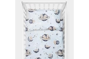 Baby Comfort 4 Piece Toddler Kids Cot Bed Set 120x90 cm Duvet Pillow Duvet Cover Pillowcase (Bears in space)