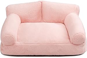 Hollypet Cat Bed Small Dog Bed, Fluffy Plush Cat Couch for Cats and Puppy, Soft Sleeping Pet Sofa Breathable Pet Cushion, Pink