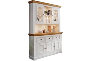 ‎WOODROOM Woodroom Oslo Buffet Vitrine Vitrinenschrank Standvitrine Wohnzimmerschrank, Holz, Weiß, Hoch und Schmal