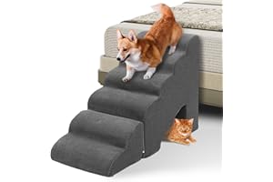 A.FATI Hundetreppe 60cm Hoch für Bett, 6 Stufen Hunderampe für Boxspringbett, rutschfeste Haustiertreppe/Rampe für kleine/verletzte Hunde, Katzen, Farbe in Dunkel Grau