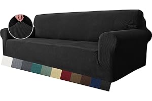MAXIJIN Super Stretch Couch Bezug für 3-Sitzer Couch, 1-teilige Universal-Sofabezüge Wohnzimmer Jacquard Spandex Möbelschutz Hunde Haustierfreundliche Couch Schonbezug (3 Sitzer, Schwarz)
