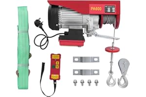 Donened - Electric Hoist Lift, 600kg/1323lbs Overhead Electric Hoist, 220V Electric Winch with Remote Control & Lifting Straps, Single/Double Lifiting, for Warehouses Factories Lifting (600kg Red)