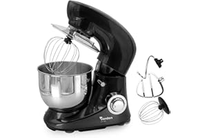 MY BRAND Jordan, Impastatrice Planetaria, Potenza 1600W, 6 Velocità + Pulse, Contenitore Acciaio 5l, Il gancio ad uncino per il doppio impasto, Incluso Sbattitore piatto, Frusta metallica a filo (Nero)
