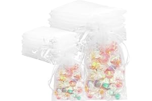 benlidoner 200 Stück Organzasäckchen, 7x9cm OrganzaBeutel mit Kordelzug, 10x15cm Geschenkbeutel, Weiß Schmucksäckchen als Hochzeit Bonbonsbeutel Lavendelsäckchen