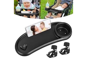 CRAZYFLY Universelles Kinderwagentablett, 3 In 1 Abnehmbare Kinderwagen Getränkehalter 360 Grad drehbarer Kinderwagen Zubehör Snackschale mit einstellbarem Clip (Schwarz)
