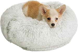 One PETS-TOP Lit pour Chat, Coussin Chien Dehoussable, Panier Petit Chien Rond Lavable, Forme Donut, Matelas Apaisant Anti Stress 50cm Gris