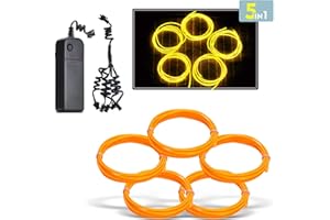 Aogbithy EL Wire, Neon Glowing Strobing Light Super Bright Battery Operated EL Wire Cable for Christmas Party Cosplay Dress Carnival Decoration Festival Halloween (Yellow, 5*1M)