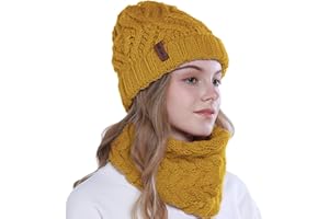 vamei 2 Pièces Ensemble Femme Beanie Bonnet Chapeau Tricoté et Écharpe de Cercle Tricoté Assorti en Hiver Chaud Bonnet Snood Écharpe Femme