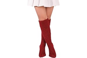 FGFD&OU Damskie podkolanówki z dzianiny, grube, ciepłe skarpety do stroju ludowego, grube skarpety zimowe, skarpety termiczne, długie skarpety bożonarodzeniowe
