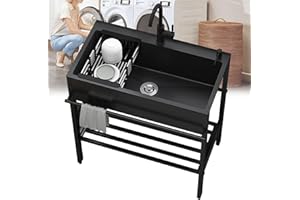 YCLTY Free Standing Sink with Faucet,Black Stainless Steel Utility Sink,Laundry Room Sinks,Kitchen Sinks Cabinet for Hand Washing,Outdoor Sink Station,for Garage Indoor Kitchenette Basement Commercial (Siz