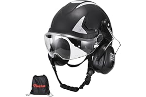 SAFEYEAR Pro Casco Forestale con Cuffie Regolabili, Visiera a Maglie & Occhiali Antiurto. M-5009OR Casco di Sicurezza EN397 per Motoseghe, Lavori Forestali, Edile e Industria.