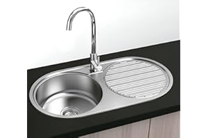 GRESINEX Londres - Fregadero de Encastrar Redondo 84x44 | 1 Seno y 1 Escurridera | Acero Inoxidable Aisi 304 |
