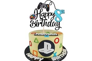 SYKYCTCY 1 Stück 8th Videospiel Tortendeko Glitter Geburtstag Cake Topper Gaming Happy Birthday Kuchen Deko Videospiel Thema Cake Dekoration für Jungen Kindergeburtstag Spiel Thema Party Dekoration Blau