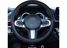 SHIAWASENA Car Steering Wheel Cover, Leather, Universal 15 Inch Fit, Anti-Slip & Odor-Free (Black)