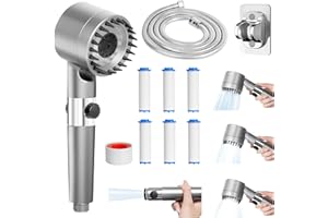 SUPRBEE Słuchawka prysznicowa z 6 filtrami, wysokociśnieniowa słuchawka prysznicowa z 15-warstwowym systemem filtracji, energooszczędna głowica prysznicowa 2 m, wąż 2 m, 3 rodzaje strumienia, oszczędzająca