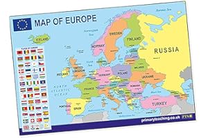 PRIMARY TEACHING SERVICES LTD Map of Europe Childrens Pupils Teachers Classroom Display Poster A2 Primary Teaching Services