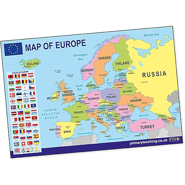 Political Map Of Europe Poster With Country Flags 894x596