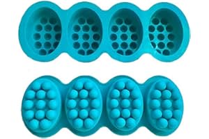 AUSUKY Lot de 2 moules en silicone pour barre de massage - 4 cavités - 127,6 g - Moule pour savon - Pour la fabrication de chocolats - Rose/bleu