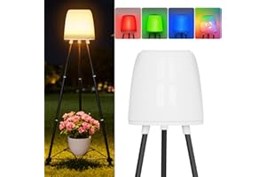 OUSFOT Lampadaire Solaire Exterieur RVB et Blanc Chaud, Étanche Lampe Exterieur sur Pied avec Capteur de Lumière et Trépied, Peut Contenir des Pots de Fleurs, pour Jardin, Cour, Chemin, Terrasse, Piscine
