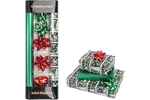 HBell Set di carta da regalo natalizia verde, 2 rotoli di carta da regalo natalizia da 43 cm x 5 m, per Natale, Capodanno, feste di compleanno, decorazioni
