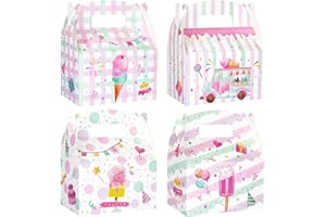 WERNNSAI Ice Cream Party Boxes - 12 PCS Pink Ice Cream Party Decorations Kids Candy Goodie Favor Snack Gift Boxes Girls Party Bags for Summer Pool Birthday Decorations