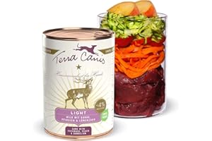 Terra Canis Light - Nourriture Humide pour Chien - Qualité Alimentaire Riche - avec gibier, Concombre et pêche - 400 g - Réduction en Calories et en Graisse - sans céréales et sans Gluten