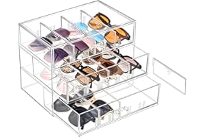 Lolalet Transparentes Brillenetui mit Schubladen, Acryl Sonnenbrillen-Organizer Sonnenbrillen Aufbewahrung mit herausnehmbarem Fach für die Aufbewahrung mehrerer Brillen