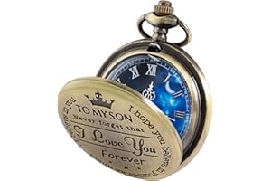 Tiong to My Son Grandson Pocket Watch Classic Vintage Quartz Pocket Watches with Chain for Men Birthday Christmas Gifts