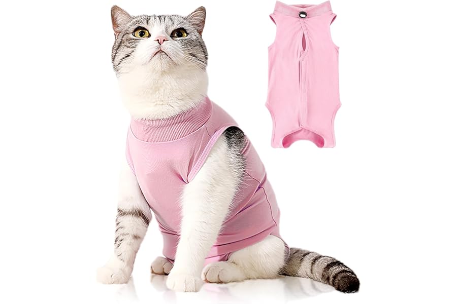 Plimbin Cat Recovery Suit Post Surgery Bodysuit for Cats, Anti-Lick Pet Vest for Kitten Spaying, Professional Recovery Suit for Abdominal Wounds or Skin Diseases (Pink, M)