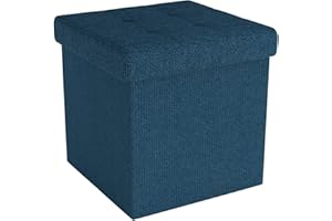 INTIRILIFE Sgabello pieghevole 30x30x30 cm in blu - Cubo di seduta con coperchio e vano portaoggetti in tessuto con incavi - Cubo di seduta poggiapiedi richiudibile cassetto portaoggetti sgabello