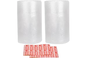 Cymax 2 rullar med bubbelplast för flytt, 300 mm x 22 m totalt, bubbelplast med små luftbubblor för packning, frakt, perforerad med ett mellanrum på 30 cm, 20 klistermärken med texten Fragile