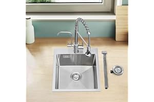 ROVOGO 50 x 38 cm Edelstahl 304 Gebürstet Spülbecken Küche mit Siebkorbventil und Überlaufgarnitur, Küchenspüle mit Loch für Armatur, Einbauspüle Spüle Küche 1 Becken