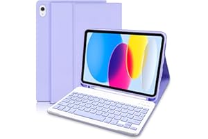 Lielax for iPad 10th Generation Case with Keyboard 10.9" 2022(UK layout), Case with Keyboard for iPad 10.9 inch, Detachable Keyboard Case with Pencil Holder for ipad 10th Generation 2022-Purple