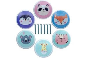 ZFKXGS 6 Stück Möbelknöpfe Kinder Tier Vintage Keramik Schrankknöpfe Runde Schubladenknöpfe Türknöpfe Türknauf Schubladenknauf Türgriffe Küche für Kommode Kinderzimmer Holz Schränke Wohnzimmer (A)
